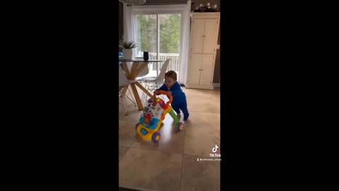 Labrador learns quickly how to get out of baby's way