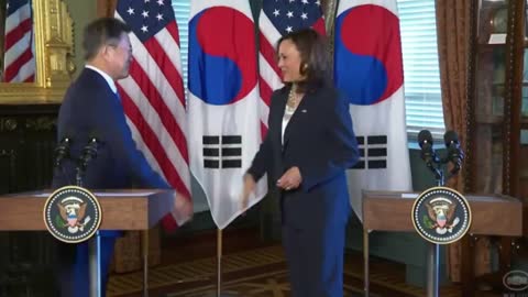 Kamala Harris Insults South Korean President By Wiping Her Hand Off After Shaking His Hand