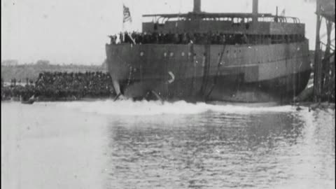 Launching U.S. Battleship "Kentucky" (1898 Original Black & White Film)