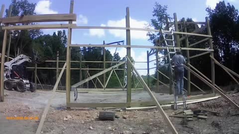 Pole Barn Construction continues - Trusses going up!