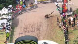 Guy dirt bike finishes race falls forward face plant fail