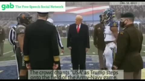 Crowd chants "USA" as Trump steps onto the field of the Army-Navy game.