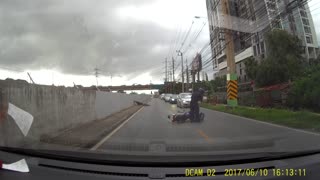 Flying Billboard Hits Man on Moped