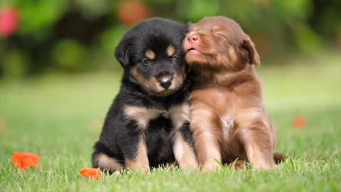 Puppy and dog playing.