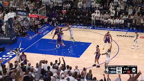 Gobert's block leads to the McDaniels 3-pointer to extend the Timberwolves lead in the 4th quarter