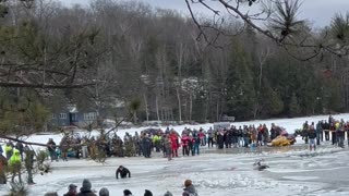 Snowmobiler Skims Water and Crashes on Icy Lake