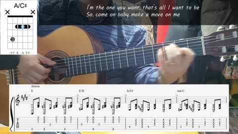 Make a move on me - Olivia Newton-John, guitar backing, tab, chord diagram