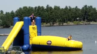 Girl Fails To Launch Her Brother Off Inflatable Bounce Pillow