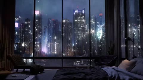 A Luxury NYC Apartment With An Amazing View Of Manhattan Wind & Rain Sounds For Sleeping 4K