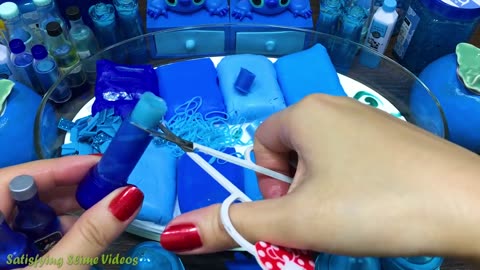 BLUE STITCH Slime! Mixing Makeup,Glitter and More into Glossy Slime, Satisfying Slime video #761