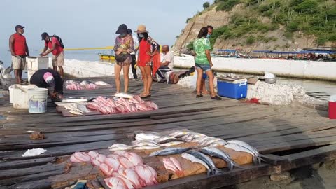 Mercado de Pescadores Artesanales en Playa El Rodadero . Santa Marta