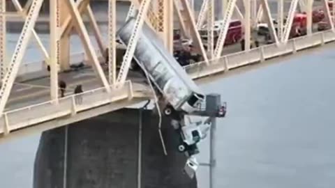 030124 Dramatic Rescue Efforts can be seen as Semi-Truck Dangles Off the Bridge