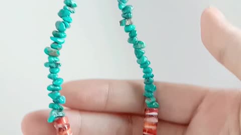 Irregular Blue Natural turquoise and Orange spiny oyster roundle beads stone pendant gift