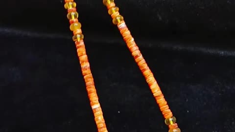 Spiny oyster heishi beads and amber with mop pendant gem necklace 20240405-04-08