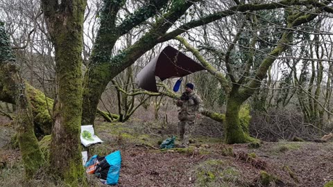 Taking the last of the guy ropes on the tarp 26th March 2023