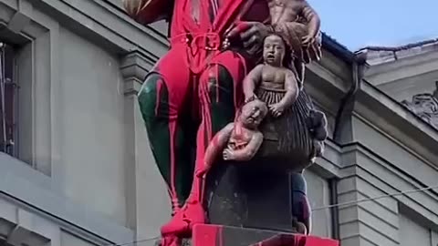 SATANIC “KINDLIFRESSERBRUNNE” STATUE DEFACED IN BERN SWITZERLAND!THIS IS MAJOR!!