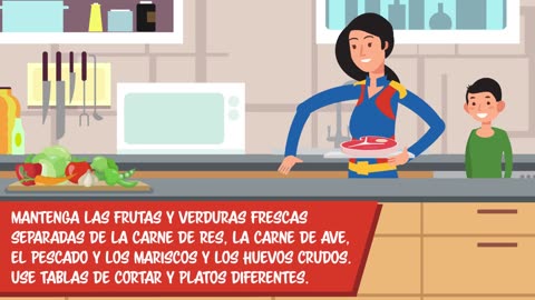 Separe la carne cruda de las frutas y verduras