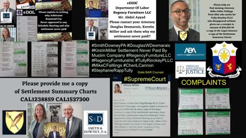 Better Business Bureau Complaints / Smith Downey PA / Douglas W. Desmarais / Regency Furniture LLC Corporate Office Headquarters / Victim Settlement Never Paid / Tully Rinckey PLLC / Mike C. Fallings / Cheri L. Cannon / DLLR / EEOC / FoxBusniess / EEOC