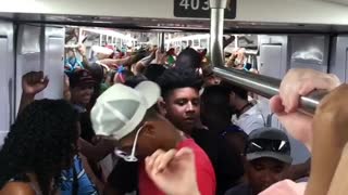 Rio de janeiro subway party, passengers sing and dance together