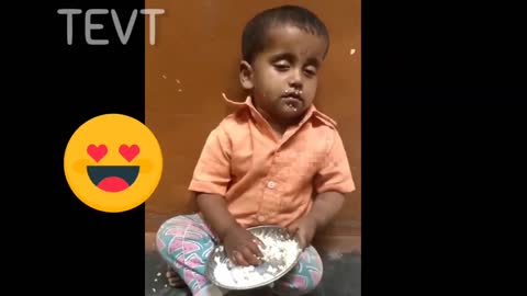 Cute boy sleep while eating very funny