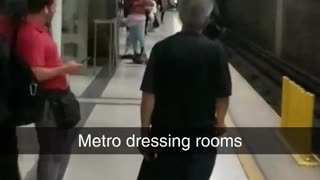 Metro dressing rooms a woman changes in subway station