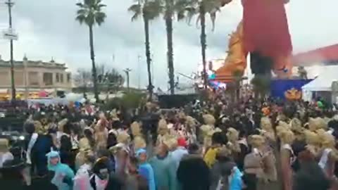 Italian Carnival Parade Features a Giant Emperor Trump Float Wielding Twitter Sword