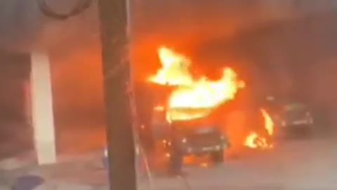 Russian military equipment is on fire during clashes in Kharkov