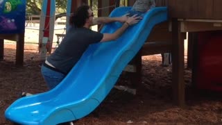Collab copyright protection - pony tail dad saves toddler on slide