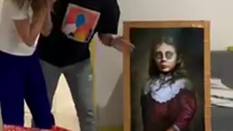 Scary painting prank on girlfriend