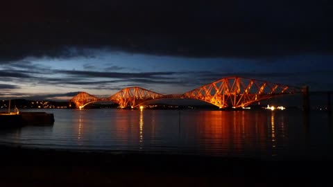 Relax Library Video 60. Night time at the Forth road railway bridge