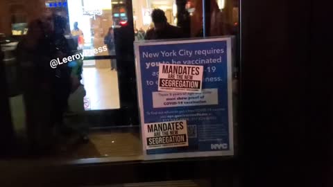 NYC: Stickers placed on restaurant signs requiring the jab - "Mandates are the new segregation"