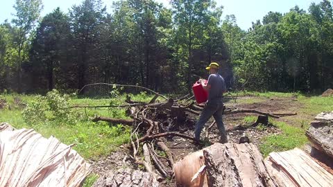 Burning up some old gas. Wood splitting continues.