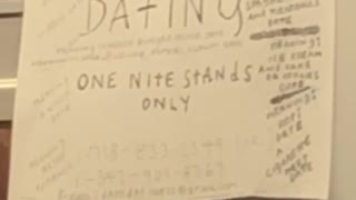 "one night stands only" paper posted inside subway train