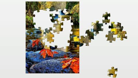 Puzzle. Autumn on the river bank. Nature.