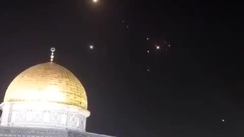 The sky over the Temple Mount in Jerusalem during Iranian attack on Israel
