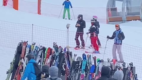 Crowd Cheers for Beginner Skier