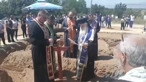 Setting the cornerstone for a church in the village of Kanatlarci, Prilep