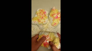 ASMR Microwaved White Soap With Dry Yellow Cornstarch Paste And Pink & Yellow Glitter