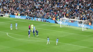 Riyad Mahrez slips during penalty disallowed for Leicester against Manchester City