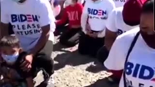 WATCH: Group of Illegals at Border Are WEARING BIDEN SHIRTS That Say “Please Let Us In”