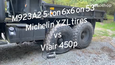 Viair 450P airing up 53” tire on military truck