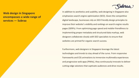 Web design in Singapore encompasses a wide range of services — Subraa