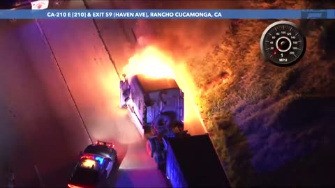 Stolen big rig catches on fire during pursuit in Southern California