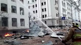 Firefighters tackle Kharkiv strike aftermath