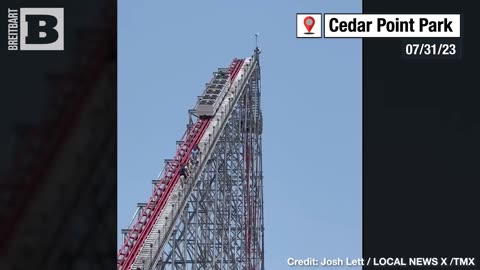 WATCH YOUR STEP! Riders Have to Climb Down from Top of Stuck 205-Foot Tall Roller Coaster