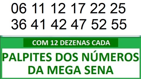 #PALPITES DOS NÚMEROS DA MEGA SENA COM 12 DEZENAS 6a 6b 6c 6d 6e 6f 6g 6h 6i 6j 6k 6l