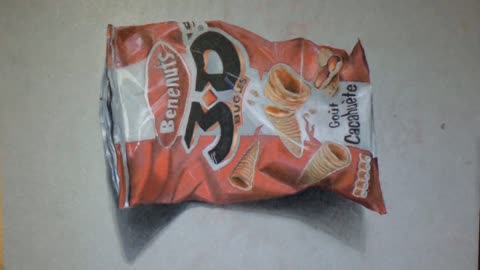 Artists draws incredibly realistic 3D potato chip bag