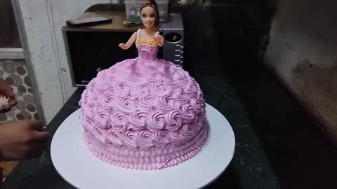 Barbie Doll Cake _ Pink Colour Doll Cake _ Full Tutorial _ 2Kg Barbie Doll Cake