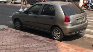 Woman Strolls Over Van That Parked in a Crosswalk