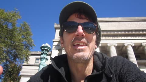 Outside, on the campus of Columbia University, New York City, after an audition